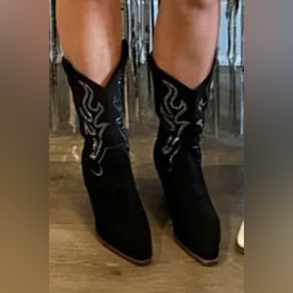Black cowboy boots with silver rhinestones- worn once